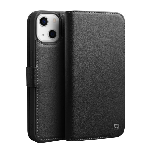 iPhone 13 mini QIALINO Magnetic Buckle Leather Phone Case - Black